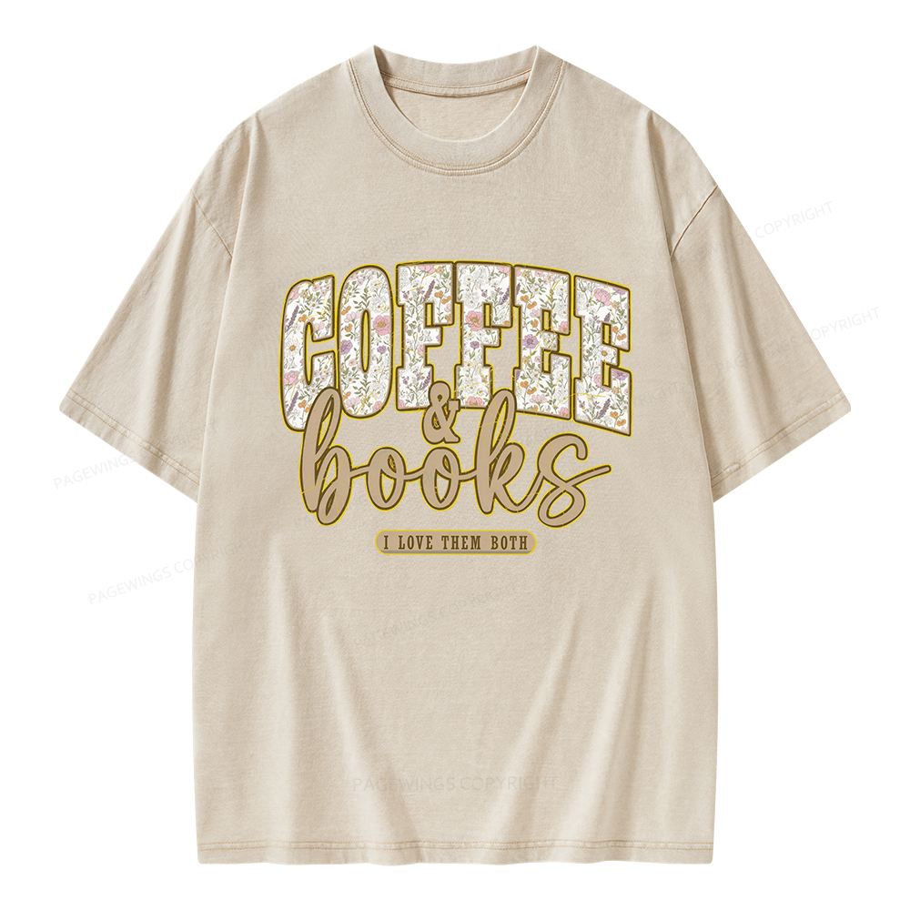 Pagewings Coffee and Books Unisex Washed T-shirt