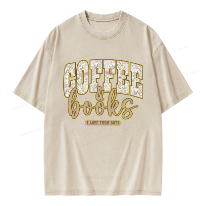 Pagewings Coffee and Books Unisex Washed T-shirt