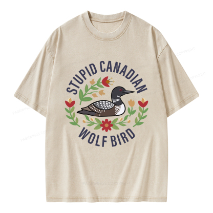 Pagewings  Stupid Canadian Wolf Bird Unisex Washed T-shirt