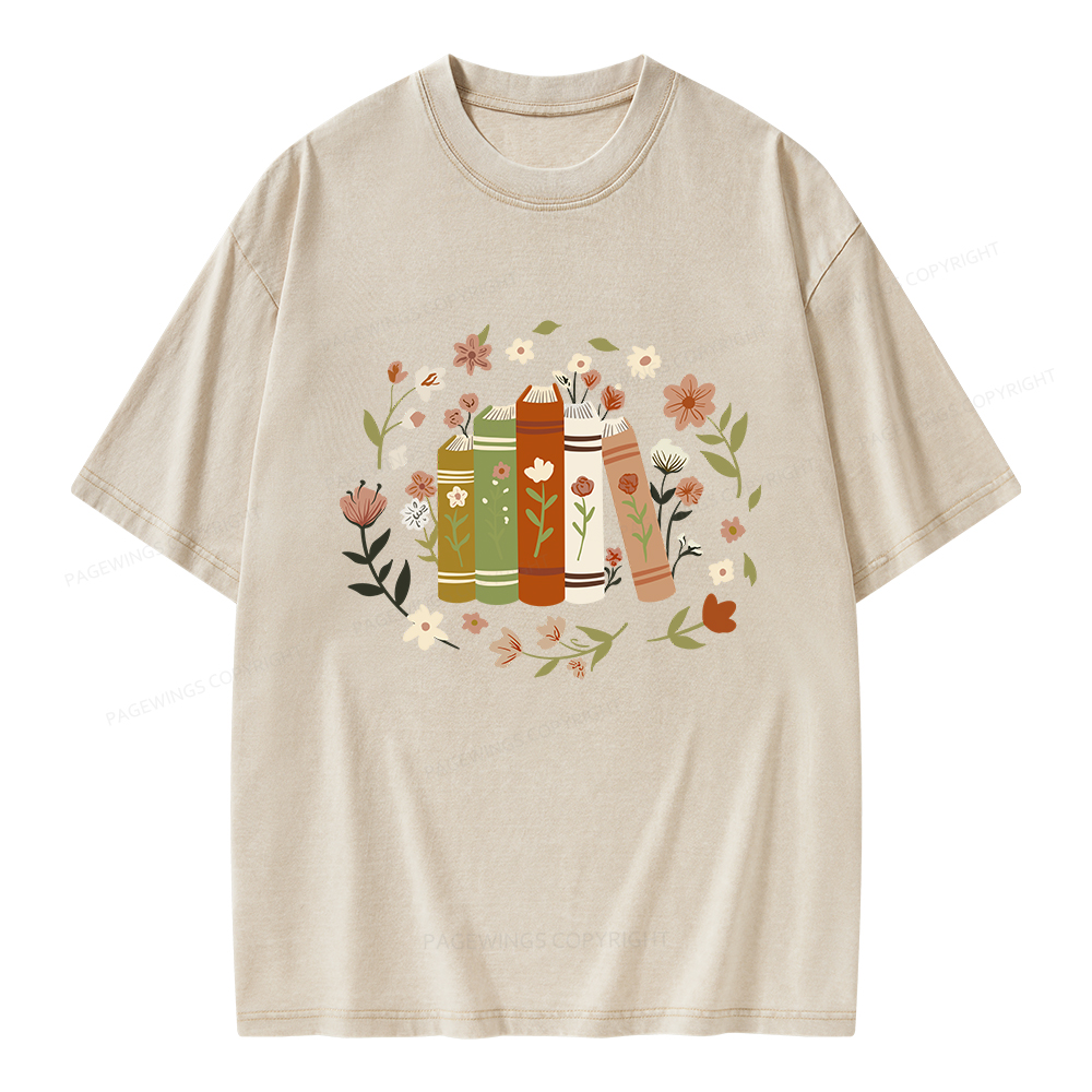 Pagewings Floral Book Unisex Washed T-shirt