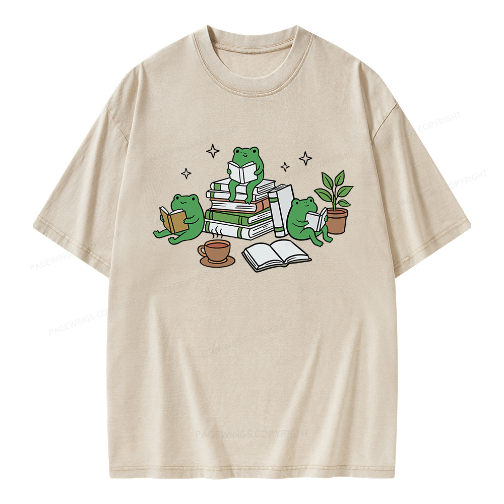 Pagewings Frogs and Books Unisex Washed T-shirt