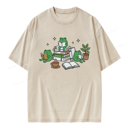 Pagewings Frogs and Books Unisex Washed T-shirt