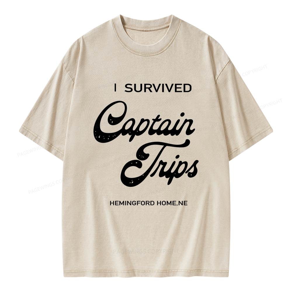 Pagewings I Survived Captain Trips Unisex Washed T-shirt