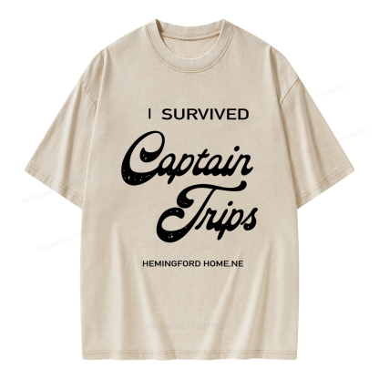 Pagewings I Survived Captain Trips Unisex Washed T-shirt