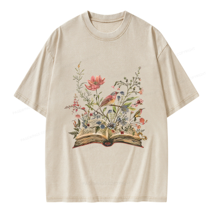 Pagewings Book Flowers Unisex Washed T-shirt