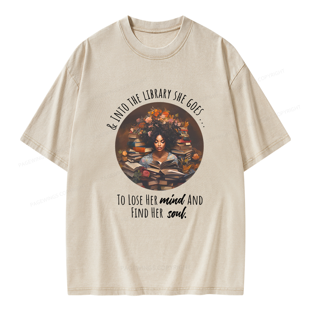 Pagewings Into The Library She Goes Unisex Washed T-shirt