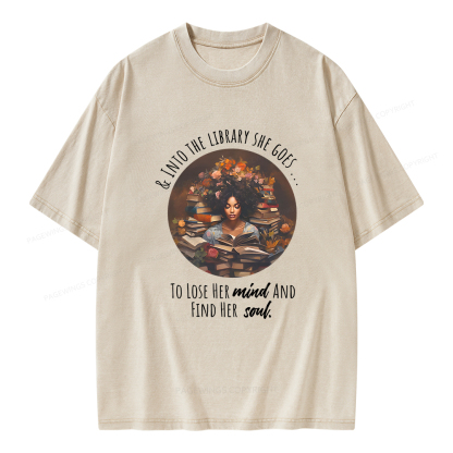 Pagewings Into The Library She Goes Unisex Washed T-shirt