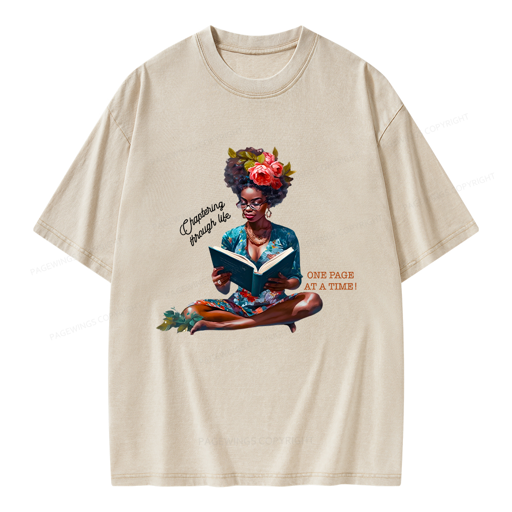 Pagewings Brown Girl Reads Unisex Washed T-shirt
