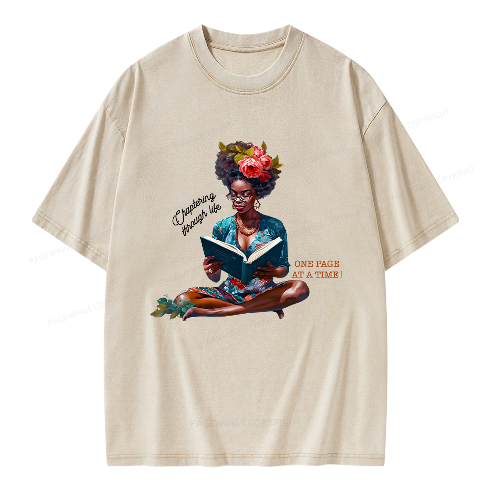Pagewings Black Girl Reads Unisex Washed T-shirt