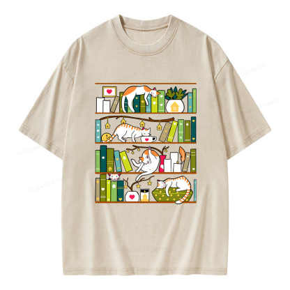 Pagewings Library Cats Unisex Washed T-shirt
