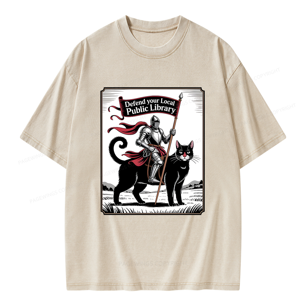 Pagewings Defend Your Local Public Library  Unisex Washed T-shirt