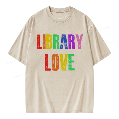 Pagewings Rainbow Library Love Unisex Washed T-shirt