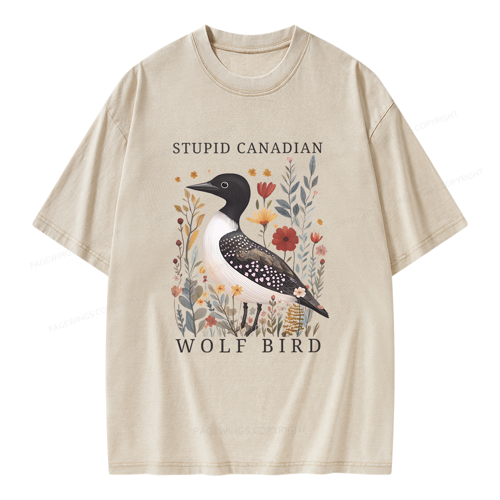 Pagewings Stupid Canadian Wolf Bird Unisex Washed T-shirt