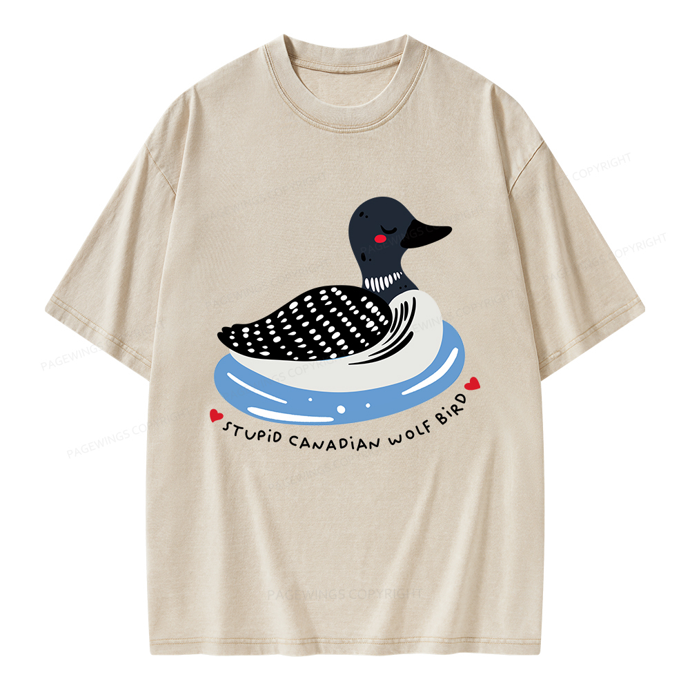 Pagewings Stupid Canadian Wolf Bird Unisex Washed T-shirt