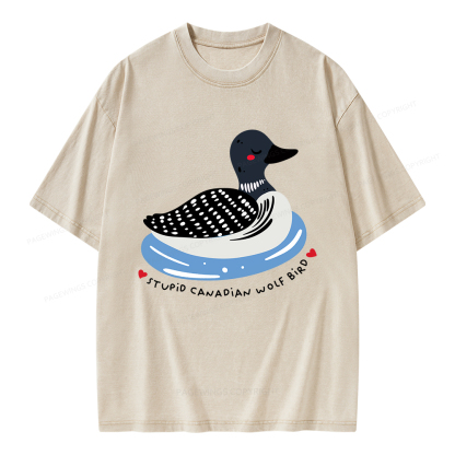Pagewings Stupid Canadian Wolf Bird Unisex Washed T-shirt