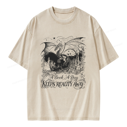 Pagewings A Book A Day Keeps Reality Away Unisex Washed T-shirt