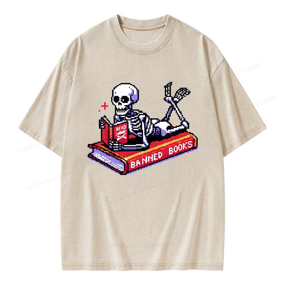 Pagewings Funny Read Banned Books Unisex Washed T-shirt