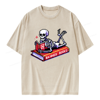 Pagewings Funny Read Banned Books Unisex Washed T-shirt