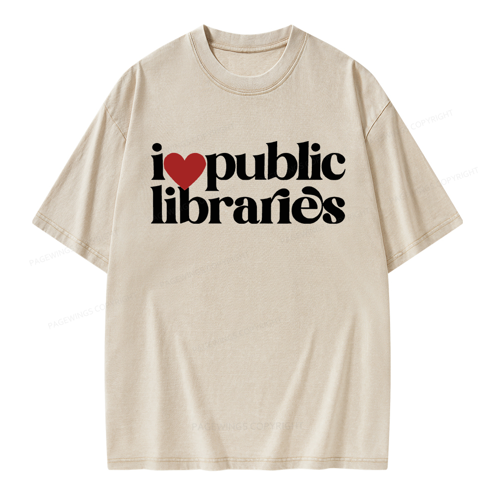 Pagewings I Love Public Libraries Unisex Washed T-shirt