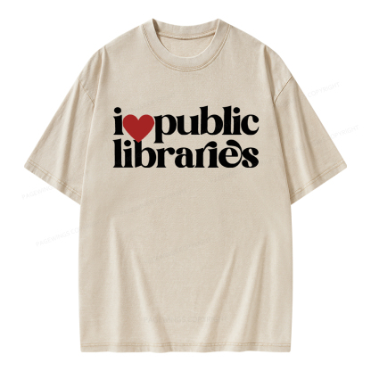 Pagewings I Love Public Libraries Unisex Washed T-shirt