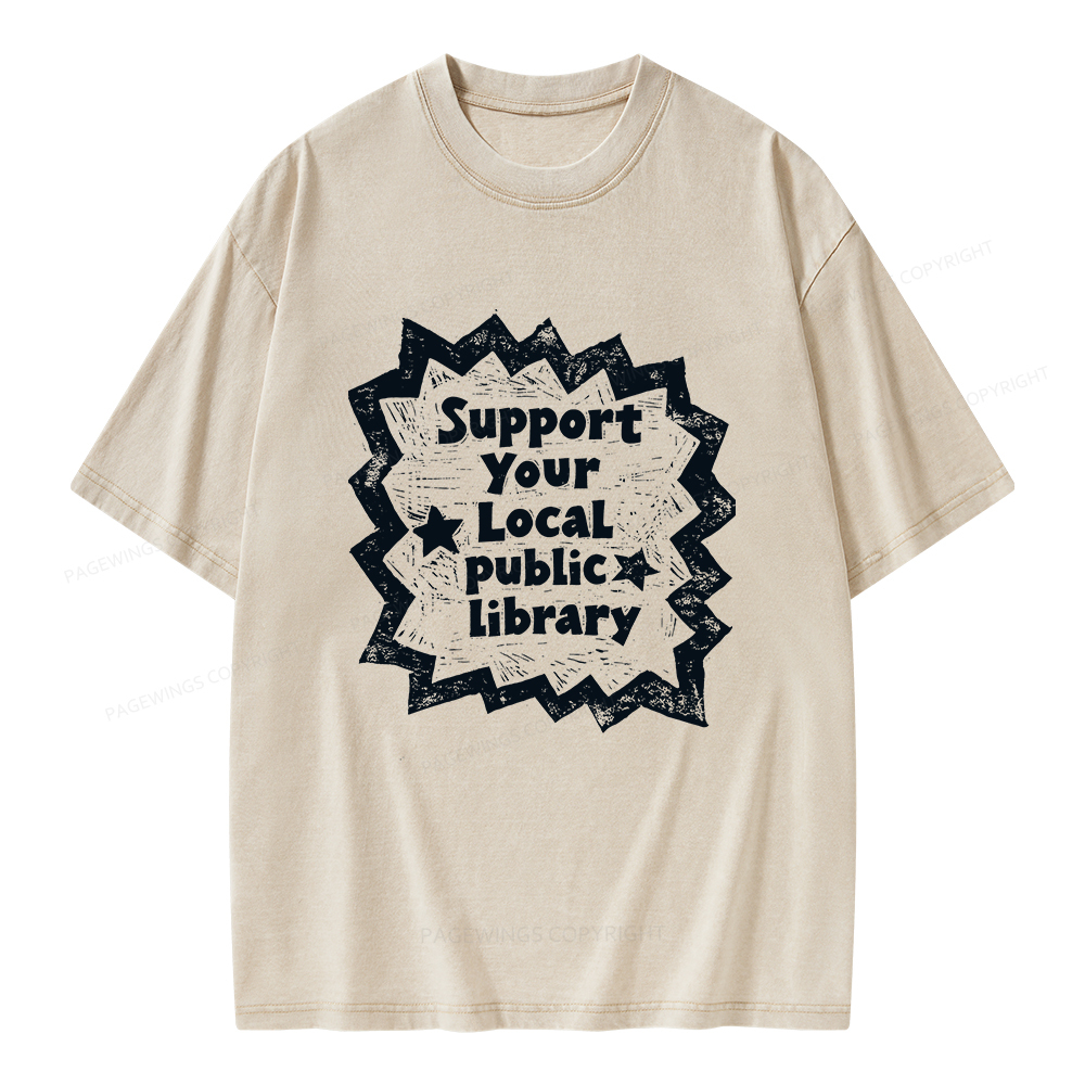 Pagewings Support Your Local public library Unisex Washed T-shirt