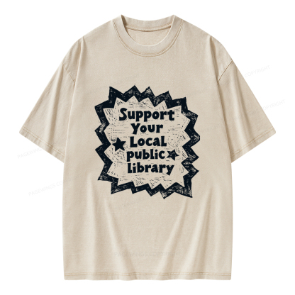 Pagewings Support Your Local public library Unisex Washed T-shirt