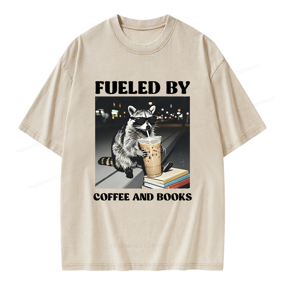 Pagewings Raccoon Reading And Drinking Iced Coffee Unisex Washed T-shirt