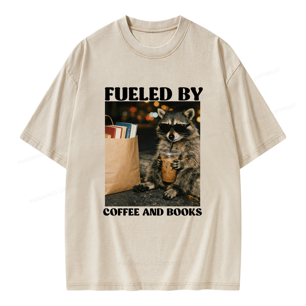 Pagewings Fueled by Coffee And Books Unisex Washed T-shirt