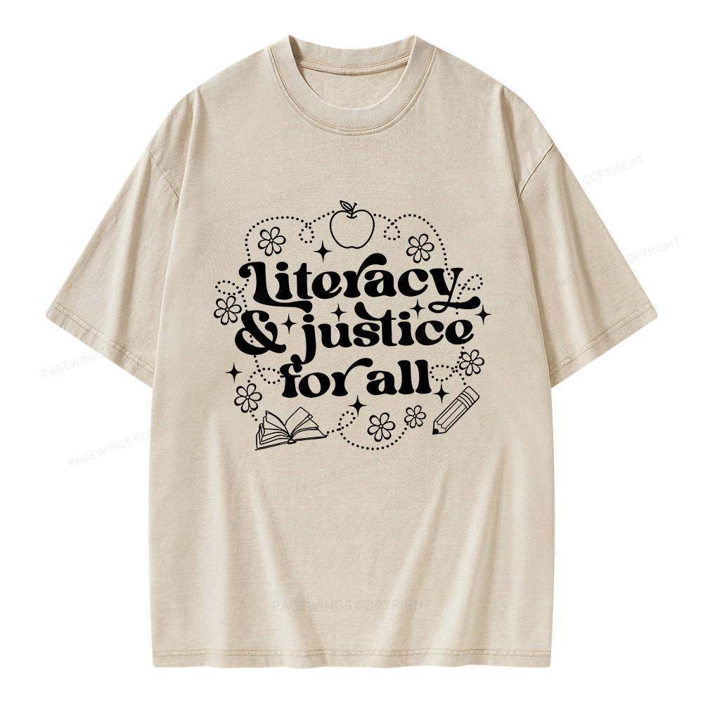 Pagewings Literacy Justice For All Unisex Washed T-shirt