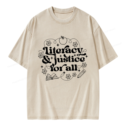 Pagewings Literacy Justice For All Unisex Washed T-shirt