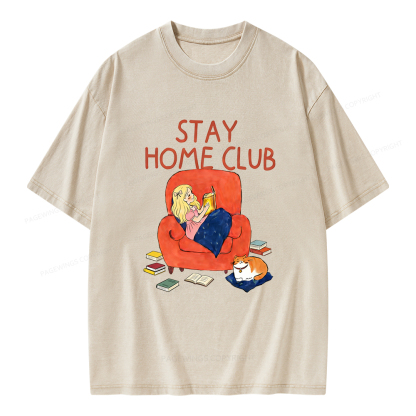 Pagewings Stay Home Club Unisex Washed T-shirt