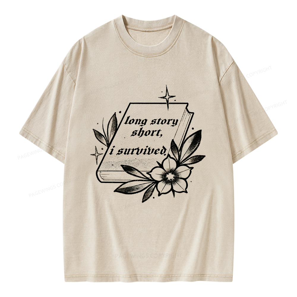 Pagewings Long Story Short I Survived Unisex Washed T-shirt