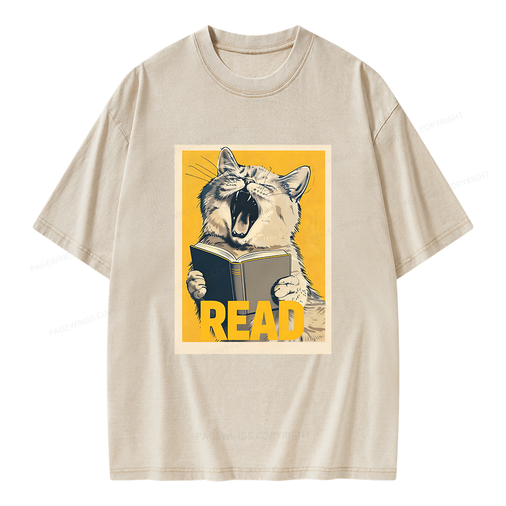 Pagewings Cat Read Books Unisex Washed T-shirt