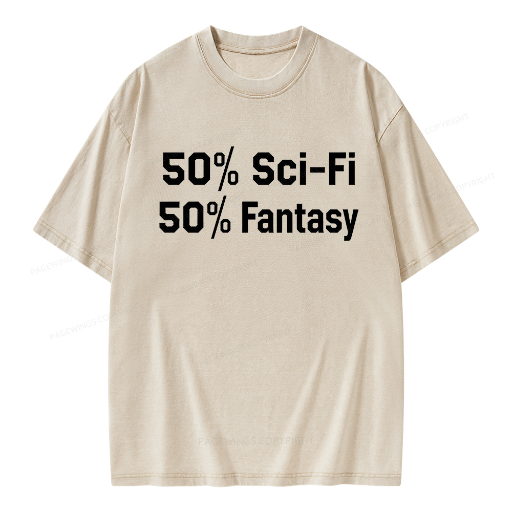 Pagewings 50% Sci-Fi 50% Fantasy Unisex Washed T-shirt