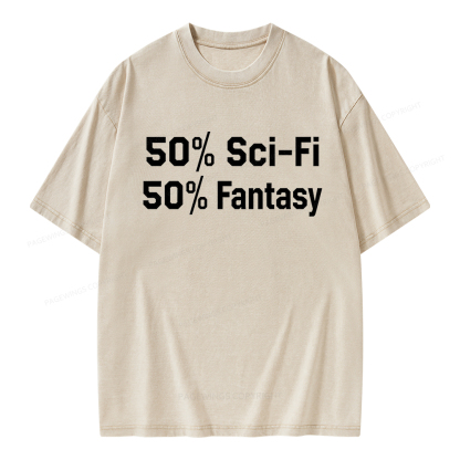 Pagewings 50% Sci-Fi 50% Fantasy Unisex Washed T-shirt