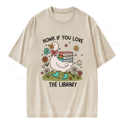 Pagewings Honk If You Love The Library Unisex Washed T-shirt