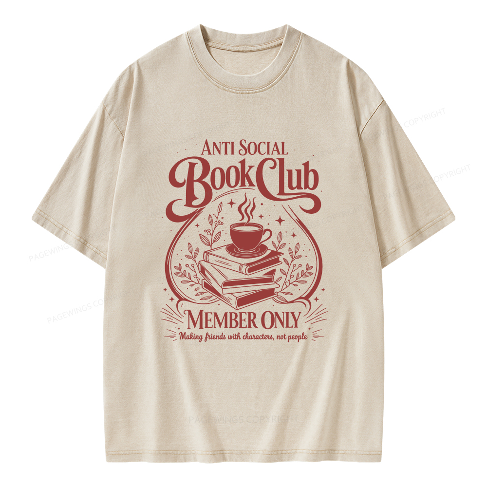 Pagewings Anti Social Book Club Unisex Washed T-shirt