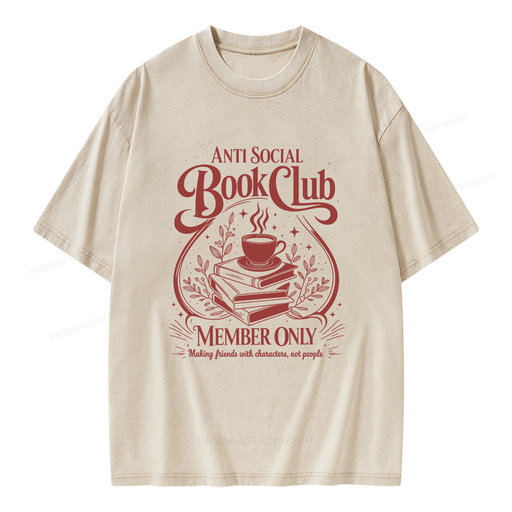 Pagewings Anti Social Book Club Unisex Washed T-shirt