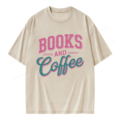 Pagewings Books And Coffee Unisex Washed T-shirt