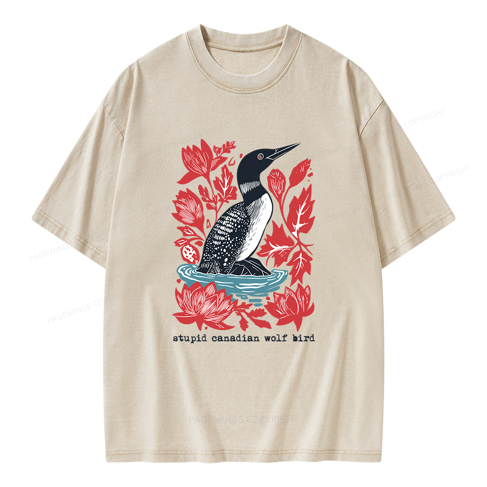Pagewings Stupid Canadian Wolf Bird Unisex Washed T-shirt