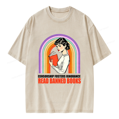Pagewings Censorship Fosters Ignorance Read Banned Books Unisex Washed T-shirt