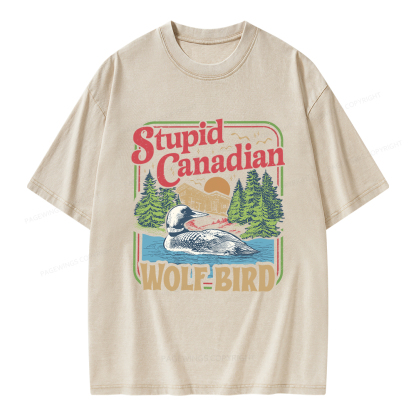 Pagewings Stupid Canadian Wolf Bird Unisex Washed T-shirt