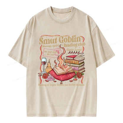 Pagewings Smut Goblin Dark Romance Bookish Unisex Washed T-shirt