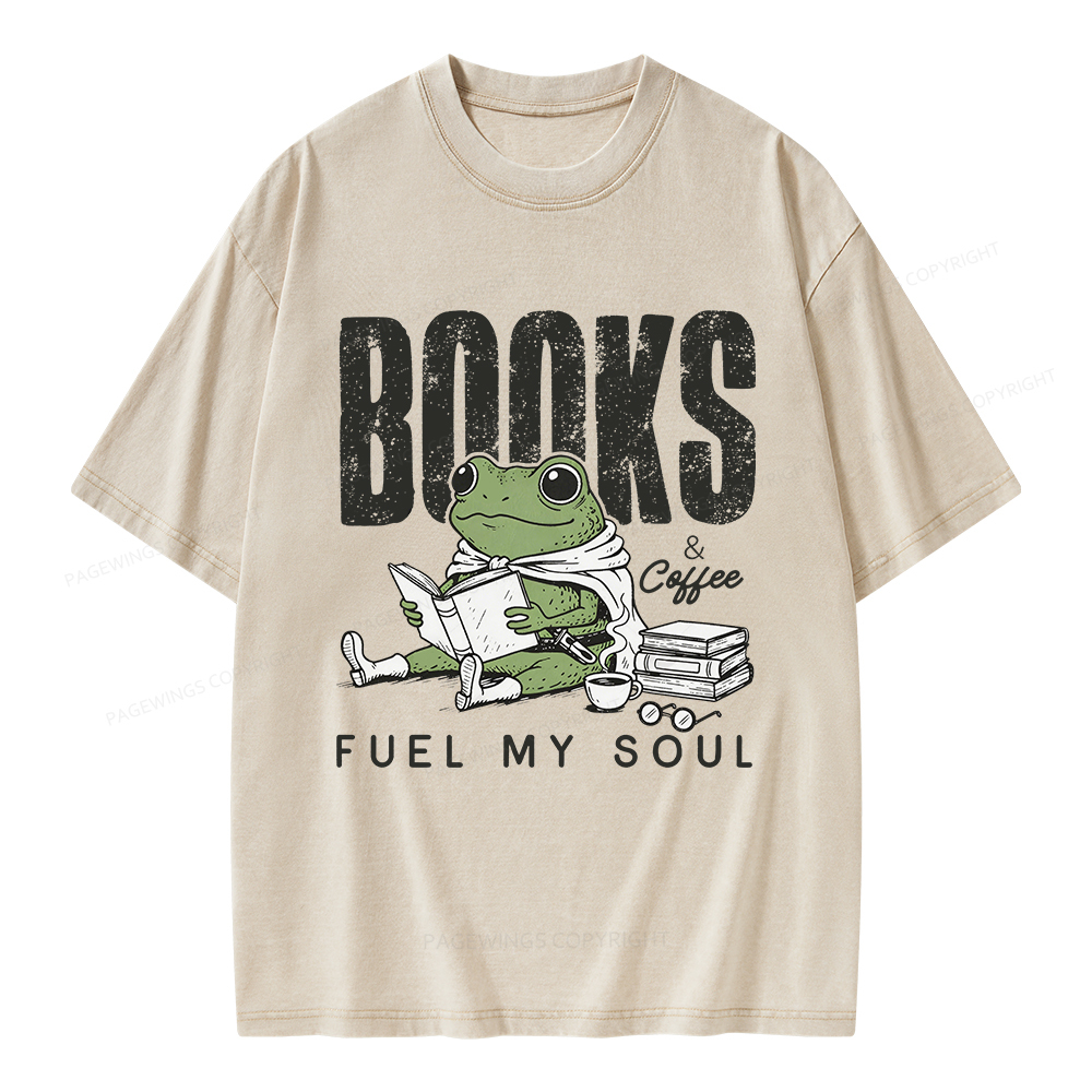 Pagewings Books And Coffee Fuel My Soul Unisex Washed T-shirt