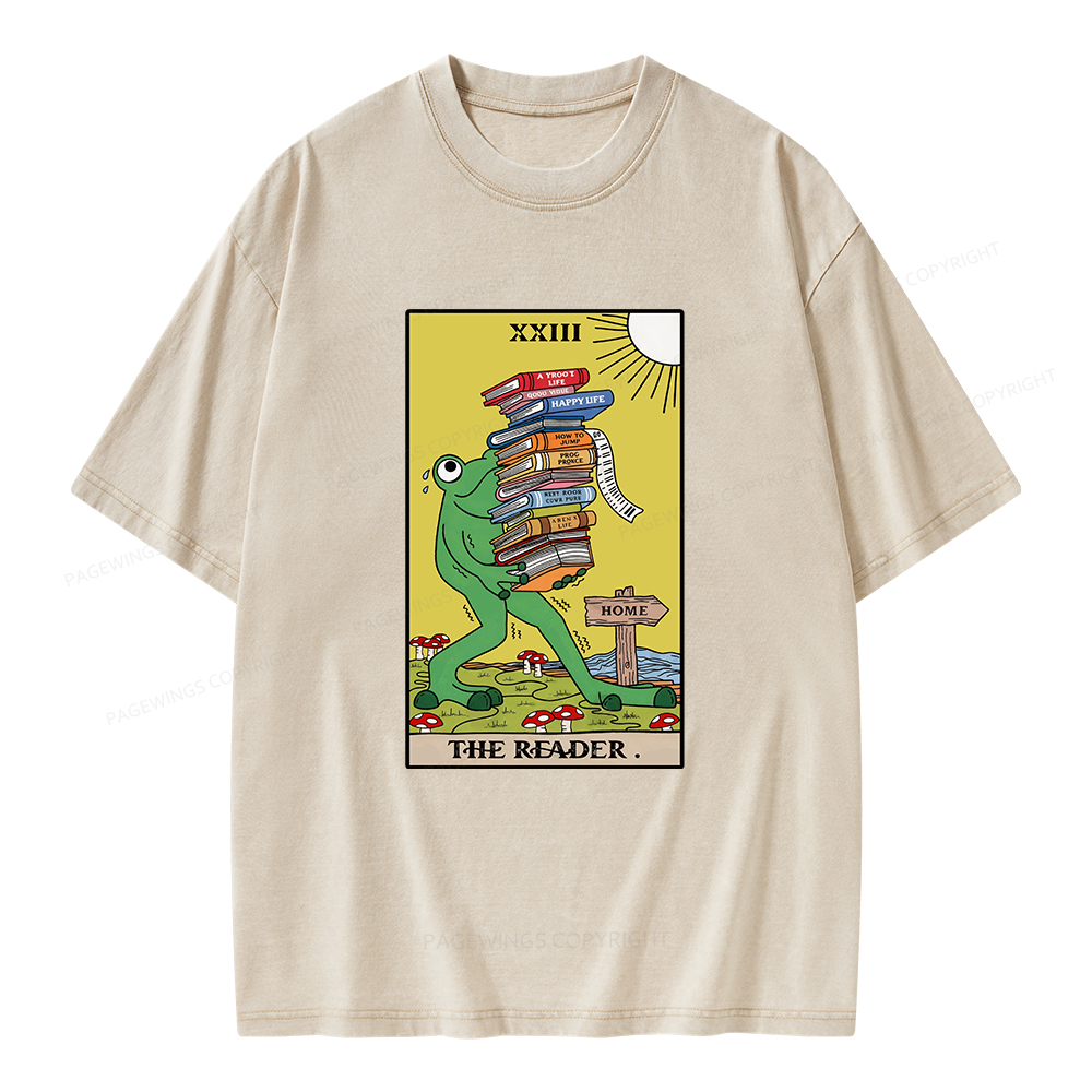 Pagewings Tarot Frog The Reader Unisex Washed T-shirt