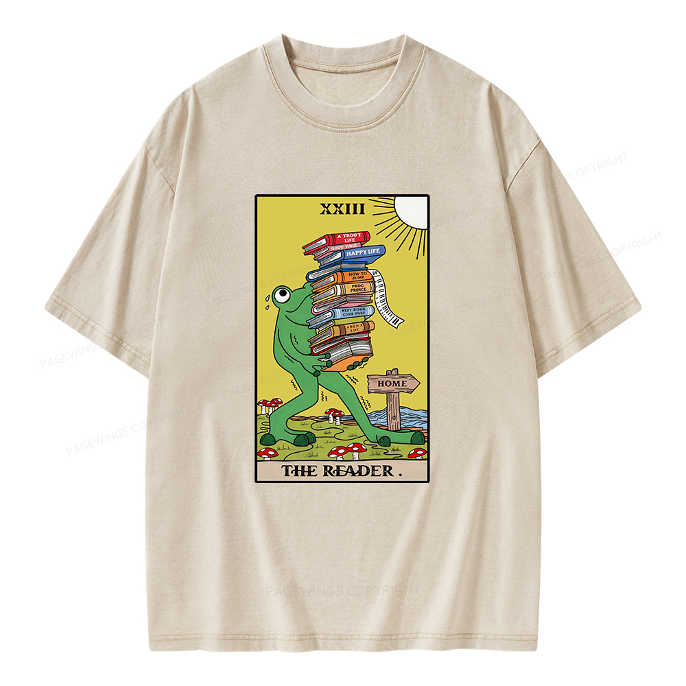 Pagewings Tarot Frog The Reader Unisex Washed T-shirt