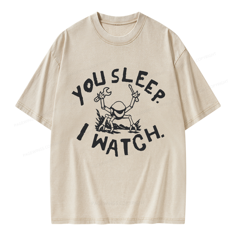 Pagewings You Sleep I Watch Unisex Washed T-shirt