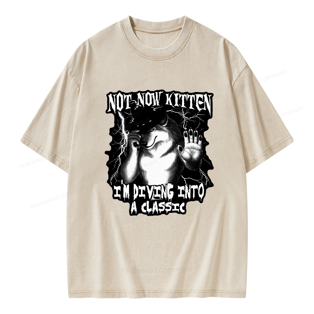 Pagewings Not Now Kitten I’m Diving Into A Classic Unisex Washed T-shirt