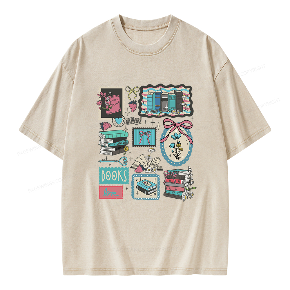 Pagewings Vintage Book Lover Unisex Washed T-shirt