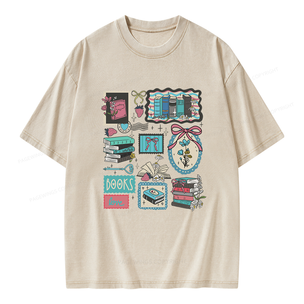 Pagewings Vintage Book Lover Unisex Washed T-shirt
